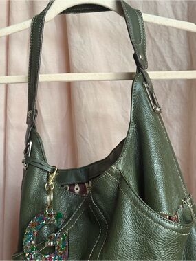 Green Leather Shoulder Bag with Colorful G Charm by